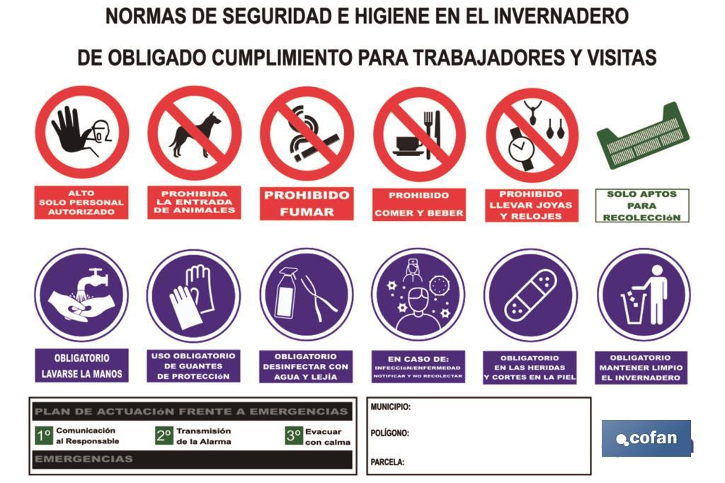 Multi-sinal Póster | Normas de segurança e higiene para estufas | Medição 1000 x 700 mm
