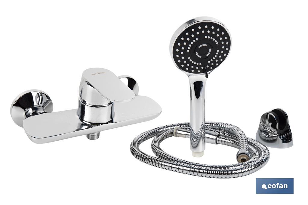 Conjunto de Banho que inclui: torneira Mono comando para duche, Suporte, Mangueira e Manípulo | Chuveiro para duche com 5 funções