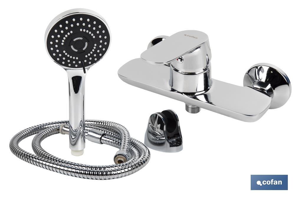 Conjunto de Banho que inclui: torneira Mono comando para duche, Suporte, Mangueira e Manípulo | Chuveiro para duche com 5 funções