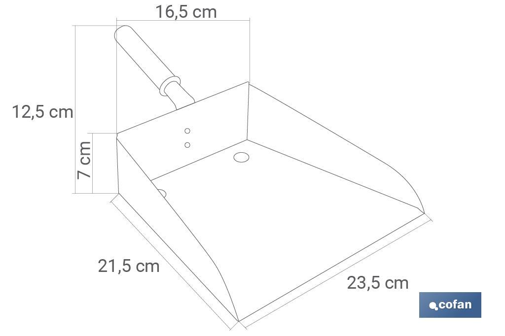 Pá de lixo metálica com cabo curto | Material: chapa galvanizada | Altura total de 7 cm