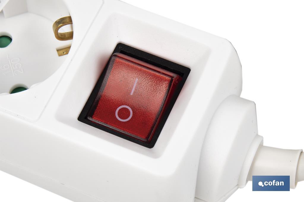 Base múltipla bipolar de 3 tomadas para fichas | Cabo de 1,4 m | Interruptor de ON/OFF