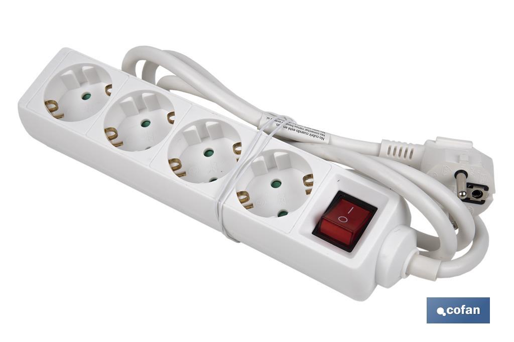 Base múltipla bipolar de 4 tomadas para fichas | Cabo de 1,4 m | Interruptor de ON/OFF