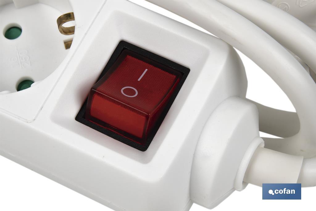 Base múltipla bipolar de 4 tomadas para fichas | Cabo de 1,4 m | Interruptor de ON/OFF