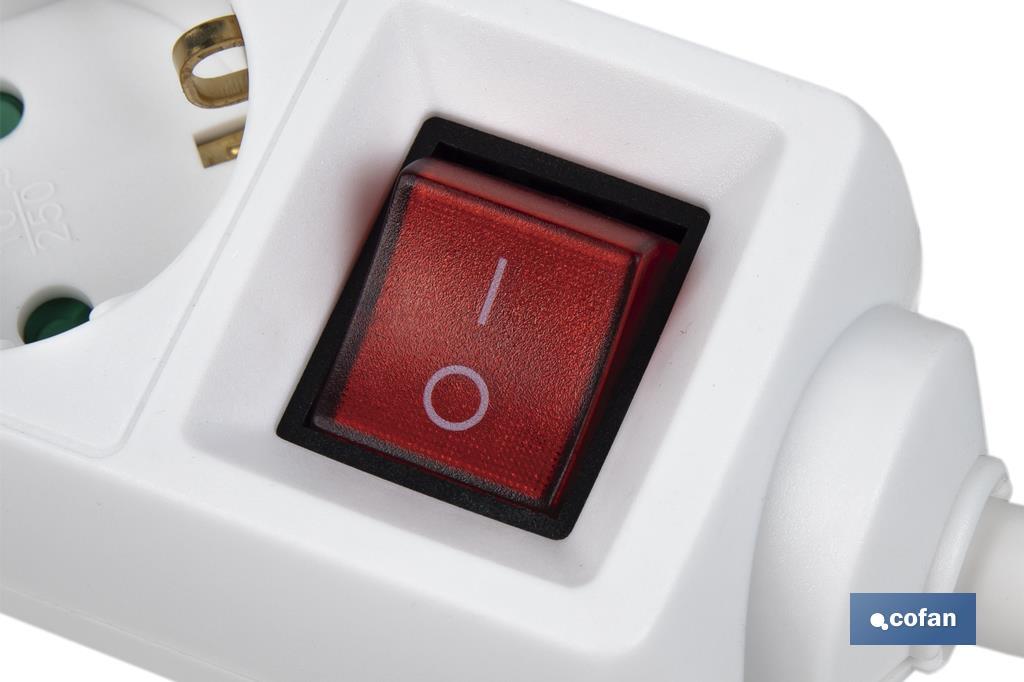Base múltipla bipolar de 5 tomadas para fichas | Cabo de 1,4 m | Interruptor de ON/OFF