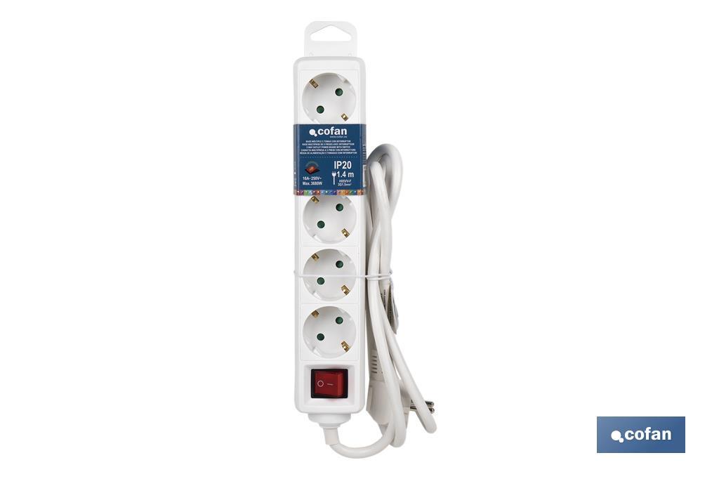 Base múltipla bipolar de 5 tomadas para fichas | Cabo de 1,4 m | Interruptor de ON/OFF