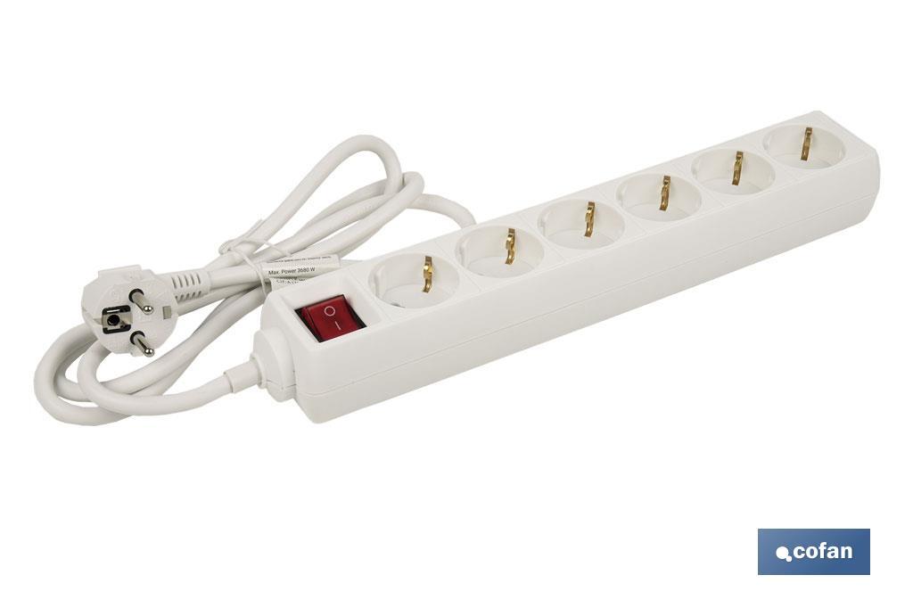 Base múltipla bipolar de 6 tomadas para fichas | Cabo de 1,4 m | Interruptor de ON/OFF