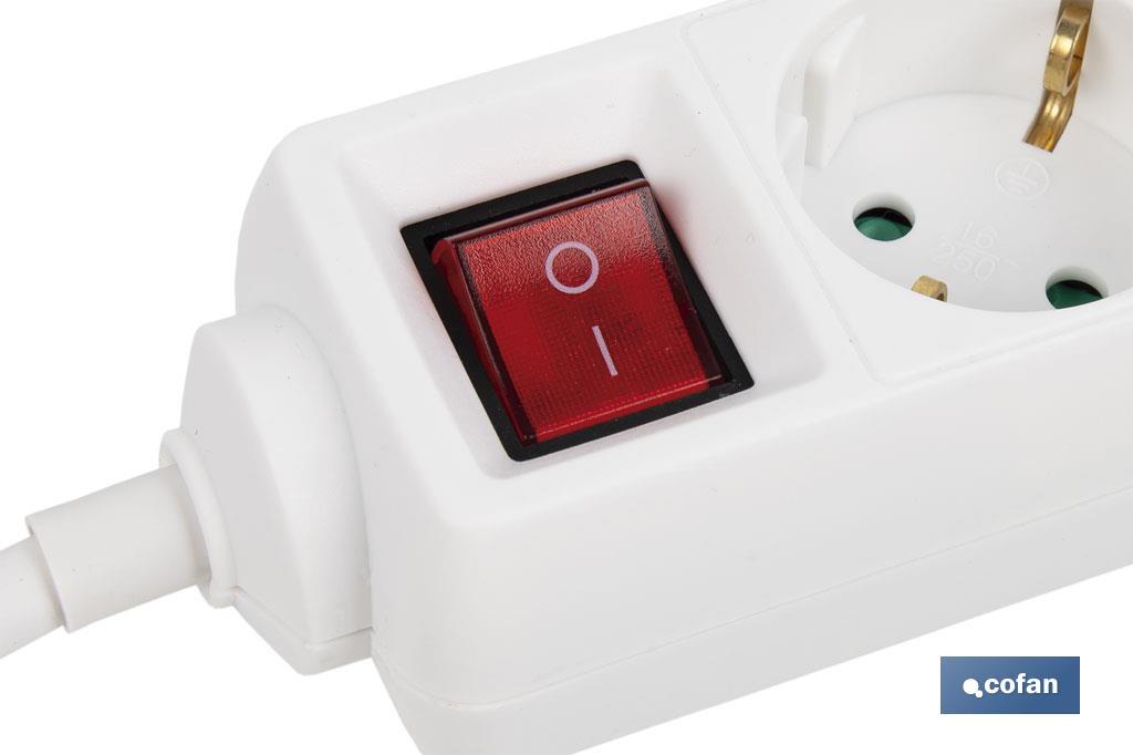 Base múltipla bipolar de 6 tomadas para fichas | Cabo de 1,4 m | Interruptor de ON/OFF
