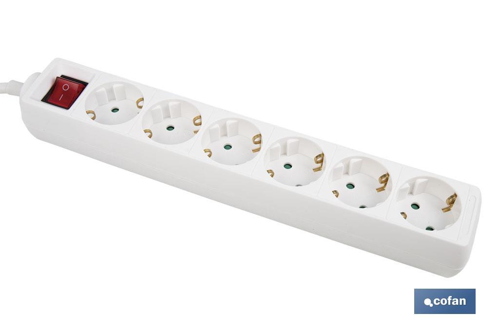 Base múltipla bipolar de 6 tomadas para fichas | Cabo de 1,4 m | Interruptor de ON/OFF