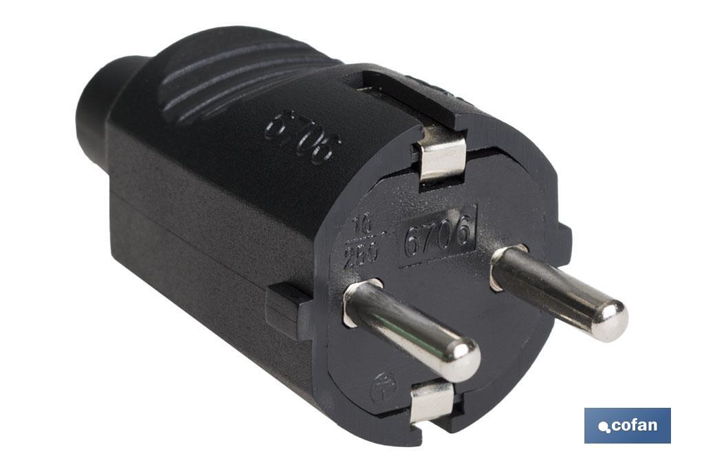 Ficha Bipolar Schuko de borracha | 16 A - 250 V | Cor Preta
