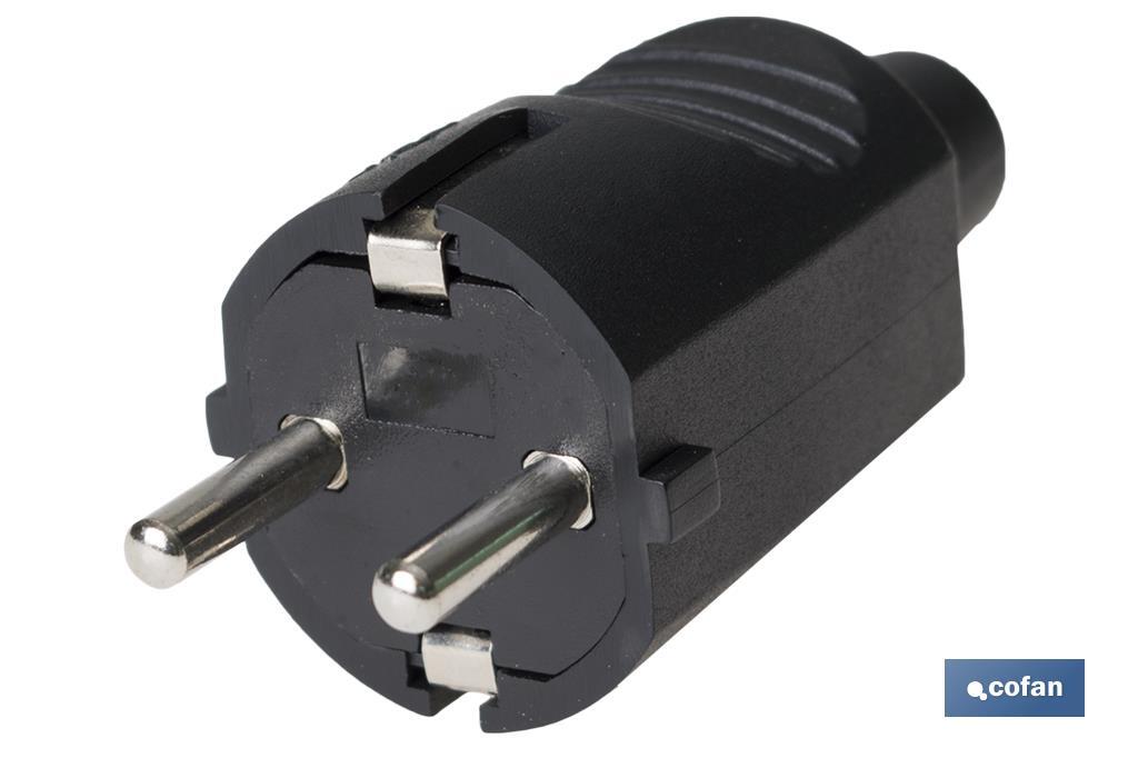 Ficha Bipolar Schuko de borracha | 16 A - 250 V | Cor Preta