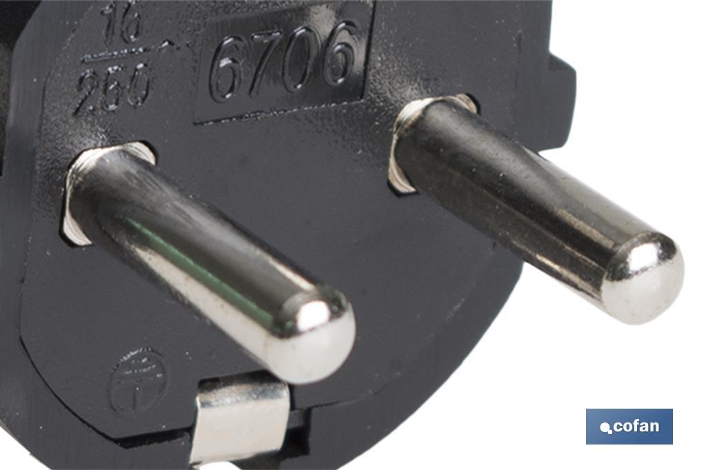 Ficha Bipolar Schuko de borracha | 16 A - 250 V | Cor Preta