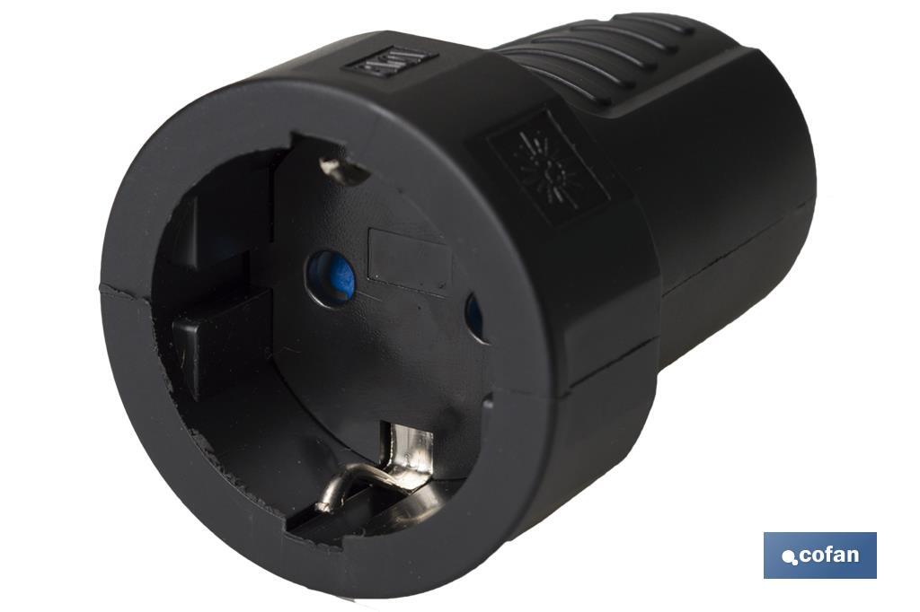 Ficha Bipolar Femea de borracha | 16 A - 250 V | Cor Preta