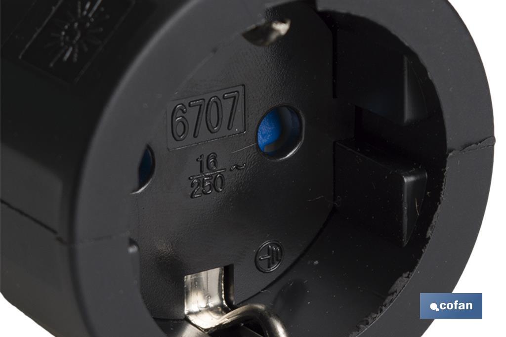 Ficha Bipolar Femea de borracha | 16 A - 250 V | Cor Preta