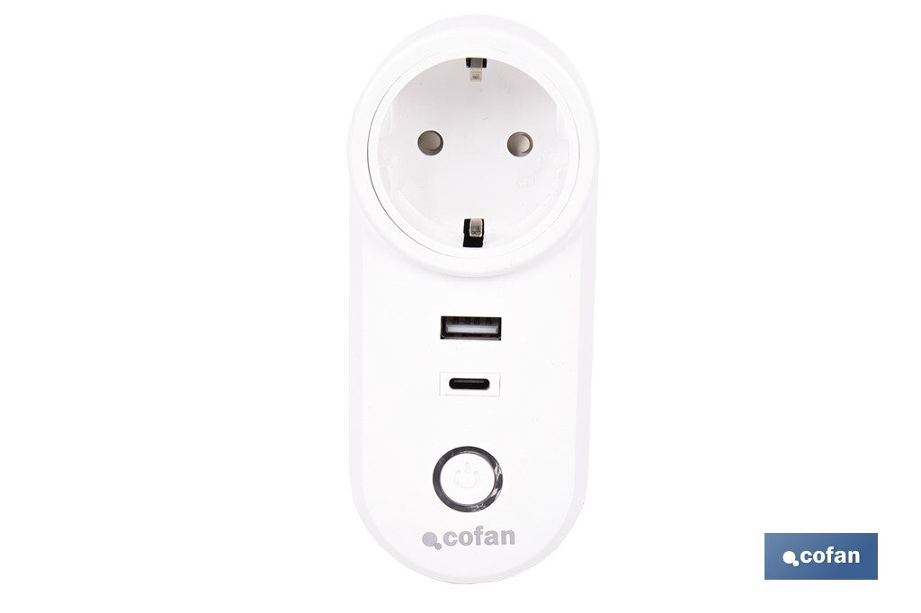 Ficha inteligente com USB e tipo C | Ligação WiFi e Bluetooth | Aplicação: Smart Life ou Tuya | Compatível com Alexa e Google | Controlo remoto, temporizador e segurança para crianças