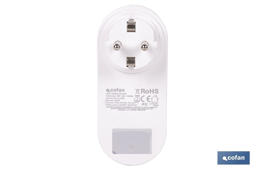 Ficha inteligente com USB e tipo C | Ligação WiFi e Bluetooth | Aplicação: Smart Life ou Tuya | Compatível com Alexa e Google | Controlo remoto, temporizador e segurança para crianças