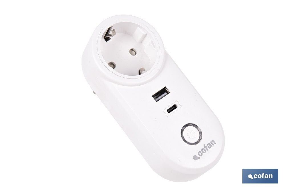Ficha inteligente com USB e tipo C | Ligação WiFi e Bluetooth | Aplicação: Smart Life ou Tuya | Compatível com Alexa e Google | Controlo remoto, temporizador e segurança para crianças