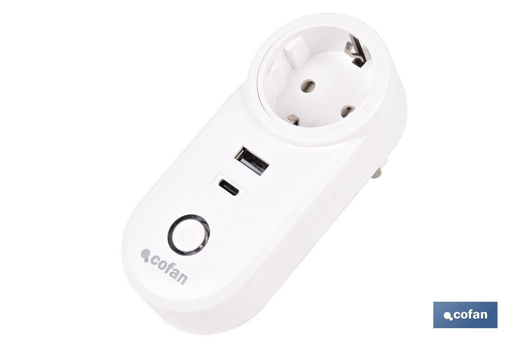 Ficha inteligente com USB e tipo C | Ligação WiFi e Bluetooth | Aplicação: Smart Life ou Tuya | Compatível com Alexa e Google | Controlo remoto, temporizador e segurança para crianças